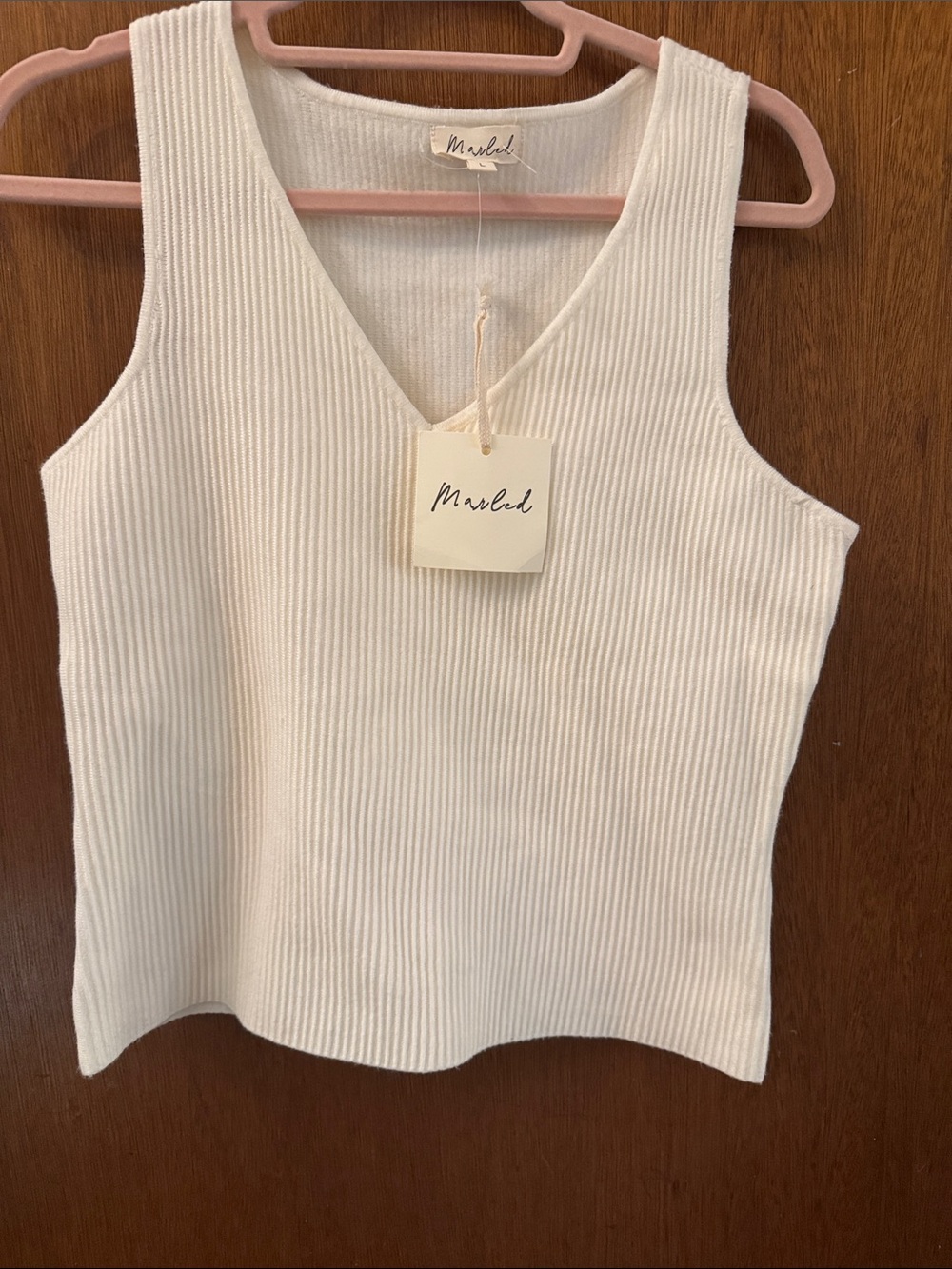 Marled Ivory Ribbed V-Neck Tank